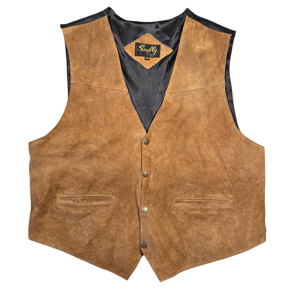 Scully Mens XXL Tan Brown Suede Leather Western Vest Cinch Back Button Front